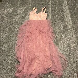 Pink mesh off the shoulder, slit bridesmaid dress/formal dress